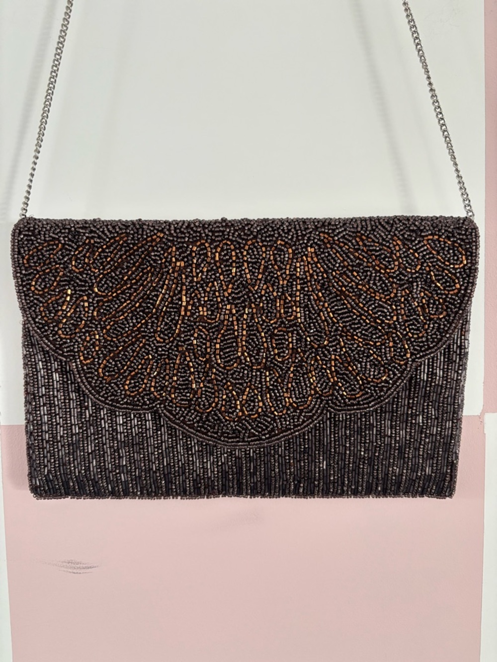 Beaded Brown Evening Clutch with Copper Accents
